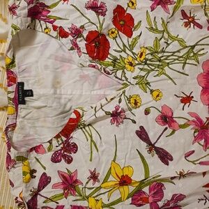 Talbots Floral/Insect Top White/Pink/Yellow/Green Embroideres Dot Tunic Boho XL